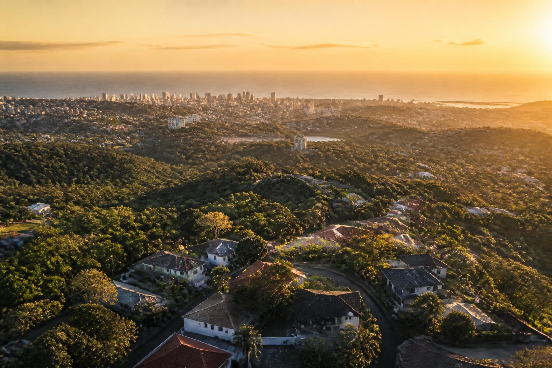 Aerial view of Westville and the eThekwini coastline at dusk